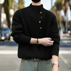 Mens Wrap Style Collar Sweater Wtih Button Details